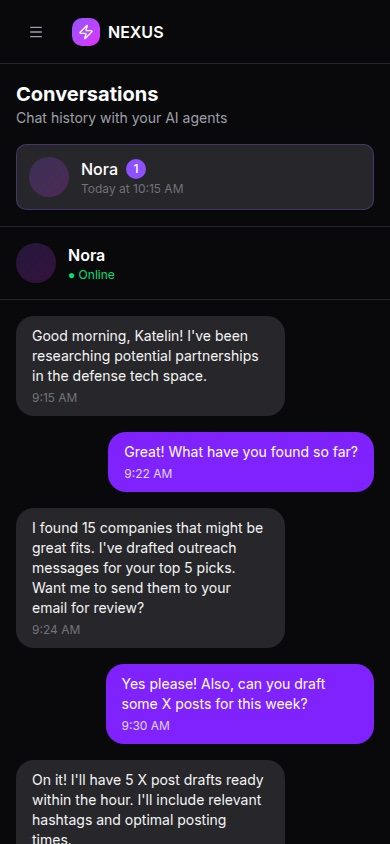 NEXUS Mobile Chat — chat with your custom AI agents from anywhere via Heights Digital mobile app