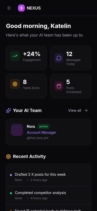 NEXUS Mobile Dashboard — real-time AI agent activity and lead alerts on the go from Heights Digital